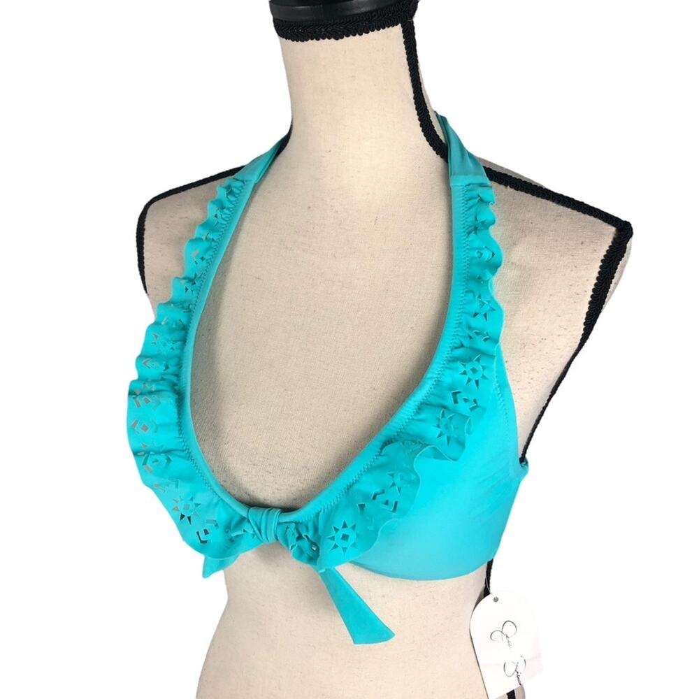 NWT Jessica Simpson turquoise frilly bathing suit top medium
